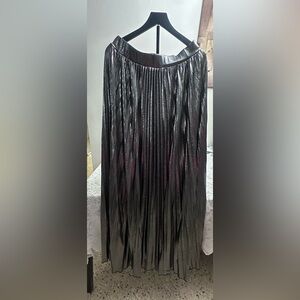Black Metallic Pleated Maxi Skirt High Waisted Flowy XL